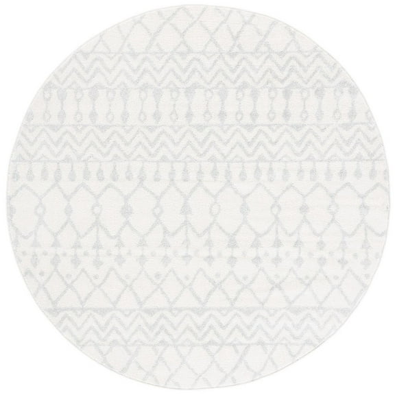 SAFAVIEH Tulum Glen Moroccan Geometric Area Rug, 3' x 3' Round, Ivory/Light Grey