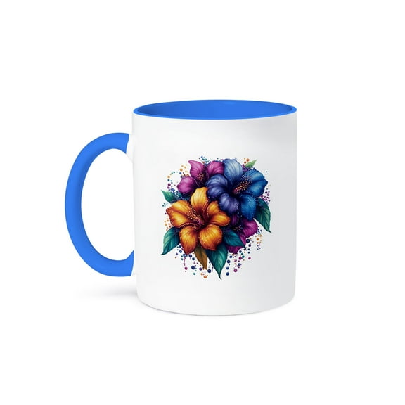 3drose, Artistic Image of a Bunch of French Lily Flowers of Mardi Gras Colors, 11oz Two-tone Blue Mug