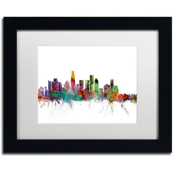 Trademark Fine Art 'Los Angeles California Skyline' Canvas Art by Michael Tompsett, White Matte, Black Frame