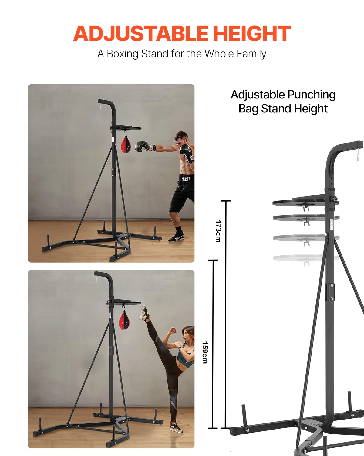 VEVOR 2 in 1 Punching Bag Stand, Steel Heavy Duty Workout Equipment, Adjustable Height Boxing Punching Bag and Speed Bag Stand, Freestanding Sandbag Rack, Holds Up to 140 lbs, for Home Gym Fitness