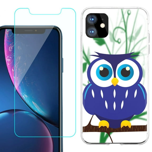 For Apple iPhone 11 Case , Slim-Fit TPU Protective Phone Case with Tempered Glass Screen Protector, by OneToughShield ® - Blue Owl