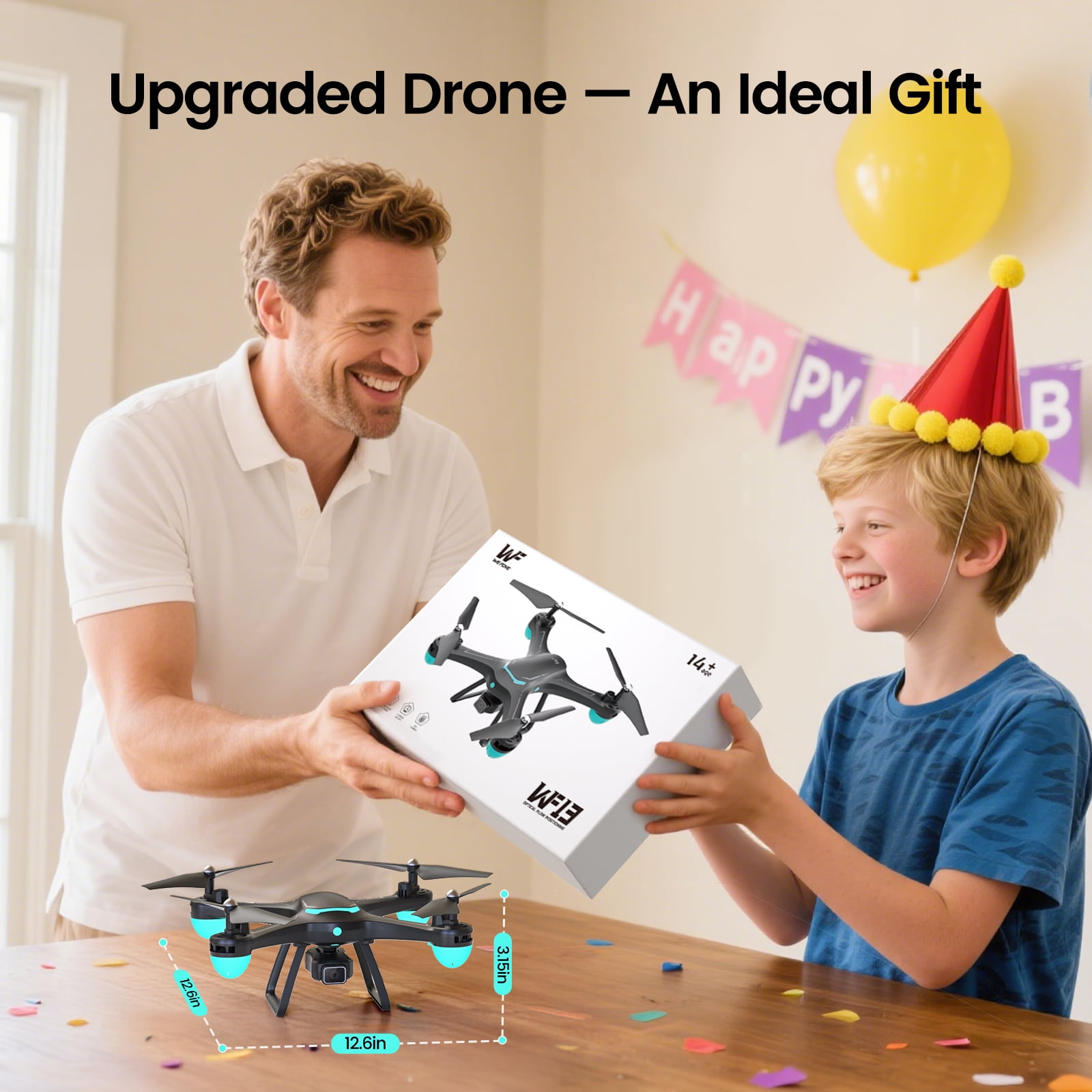 Drones for Kids with 1080P Camera, Lightweight Wefone WF13 Upgraded Quadcopter Beginners, One-Key Takeoff, Optical Flow Hover, 2 Batteries, Black