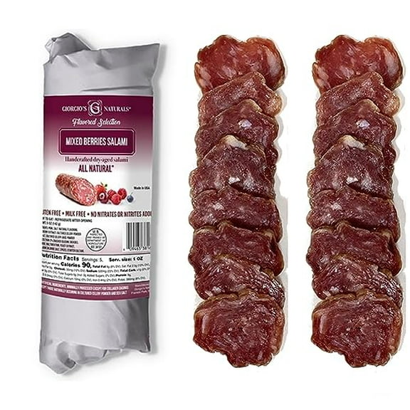 Giorgio's Naturals Mixed Berries Salami - Gourmet Artisan Salami with Dried Berries, Retail Chub, Handcrafted Dry-Aged Salami, Lunch And Deli Meat, Gluten-Free - 5 oz