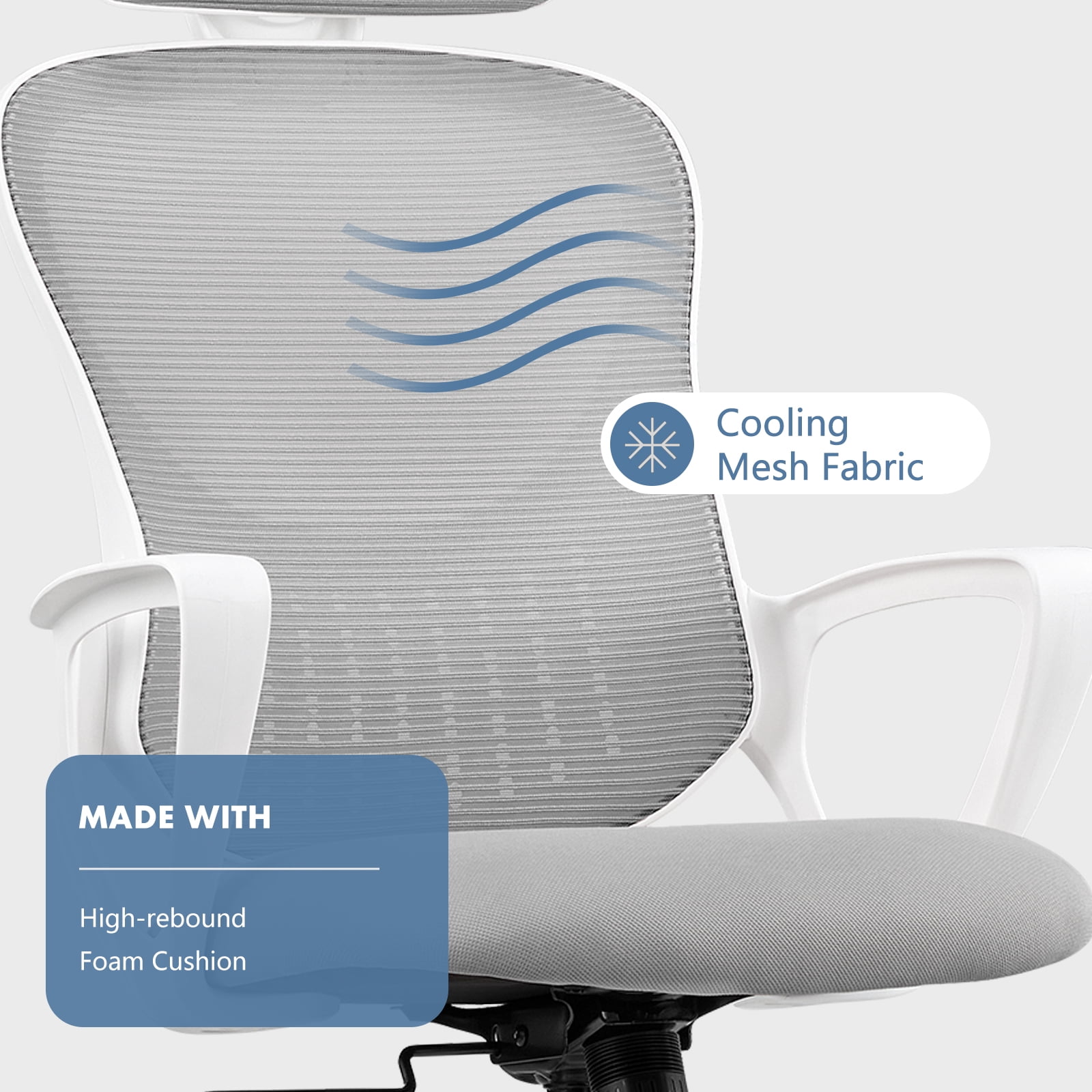 CONCETTA Ergonomic Mesh Office Desk Chair with Adjustable Headrest, Lumbar Support and Fixed Armrests, Gray