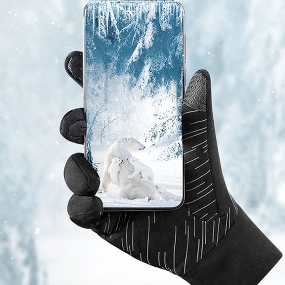 FOMIYES Windproof Black Winter Gloves, Touch Screen, Warm, Durable PU Nylon for Outdoor 1Pair