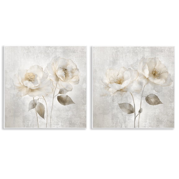 Stupell Industries Soft Chic Roses Floral Painting Unframed Art Print Wall Art, 12 x 12, Set of 2