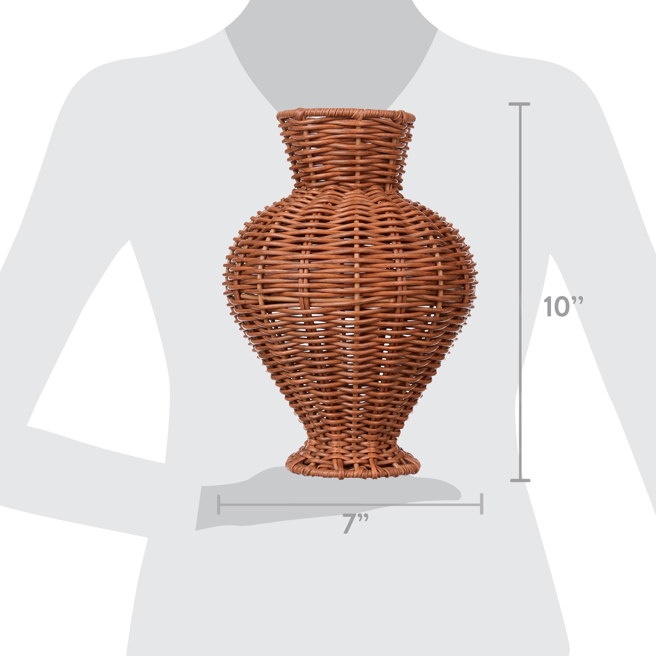 Better Homes & Gardens Woven Faux Rattan Indoor Vase, 10", Brown