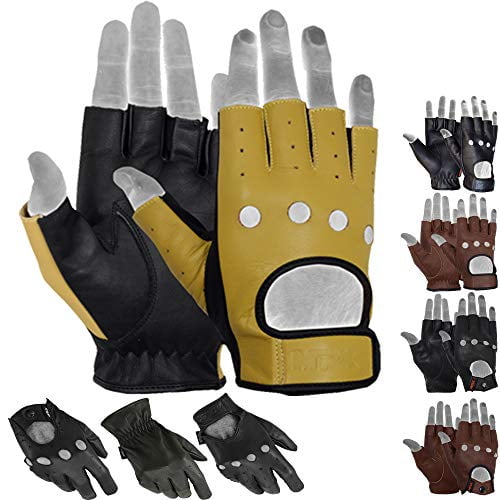 Half Finger Leather Driving Gloves Mixed Styles Available Black Brown Tan S-XL 