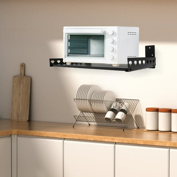 Dwellnix Wall mounted Microwave Oven Bracket Kitchen Storage Shelf Rack Heavy Duty 4 Hook