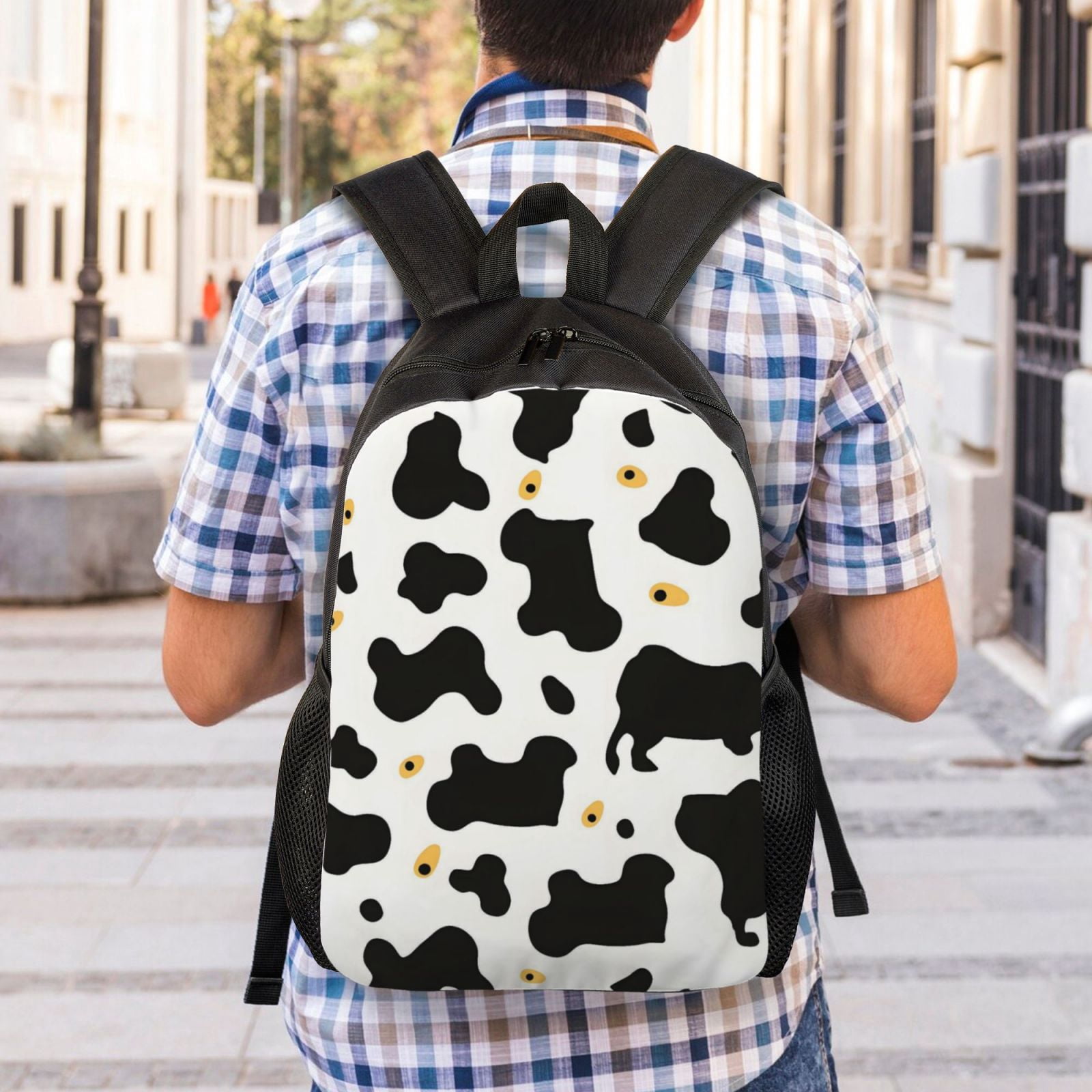 Single Side Full Backpack 16.1×11.8×4.5in Large Capacity Breathable Shoulder Belt Leisure Simple And Strong Bearing Capacity Simple Cow Print Pattern1_4