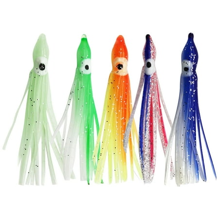Rawiri Glow Soft Plastic Octopus Squid Skirt Fishing Lures Soft Fishing Lures Set for Bass Salmon Trout Rawiri