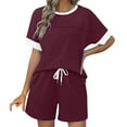 thumbnail image 5 of Sakmal High Waisted Women's Shorts Sets Wide Leg Drawstring 2 Piece Outfits Solid Red Lightweight Shorts for Women with Pockets, 5 of 9