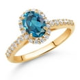 thumbnail image 2 of Gem Stone King 10K Yellow Gold London Blue Topaz and White Lab Grown Diamond Halo Engagement Ring for Women (1.31 Cttw, Gemstone November Birthstone, Oval 7X5MM), 2 of 4