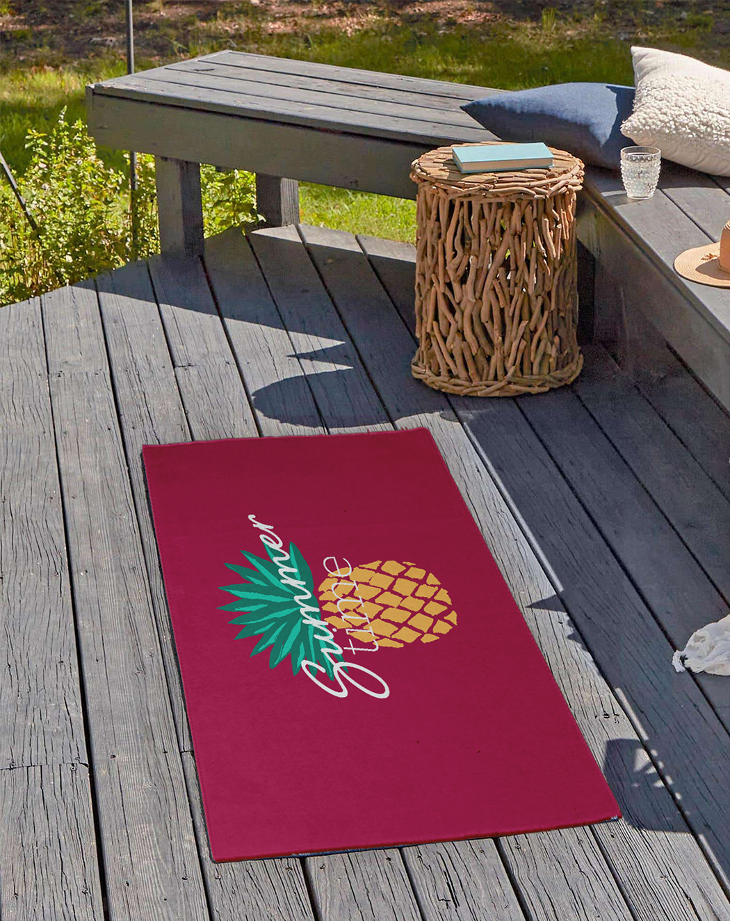 24" 36" Simply Daisy Summer Time Pineapple Tropical Chenille Area Rug, Lipstick Pink