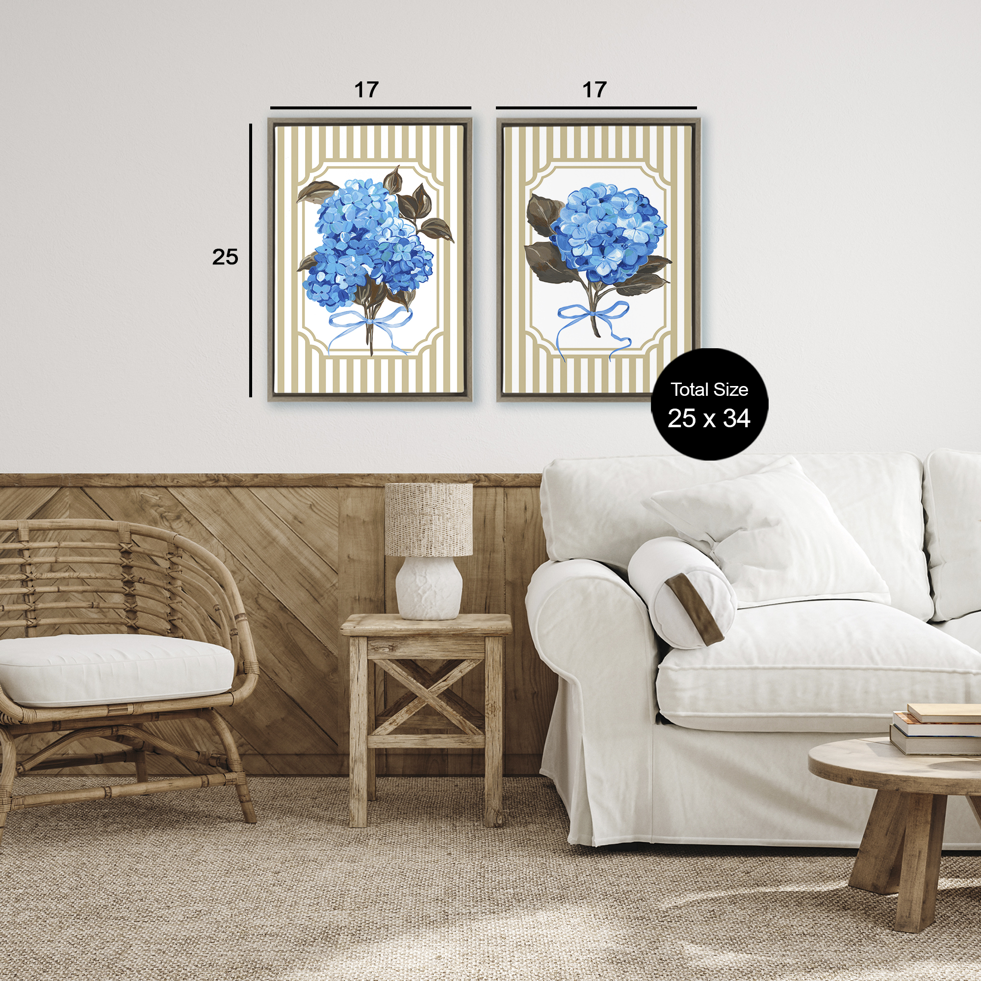 Hydrangea Bouquets with Bows 2 Piece Brown Framed Floater Canvas Set, design by Adonna Ebrahimi