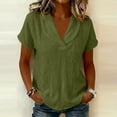thumbnail image 2 of VBVC Women's Cotton Shawl Collar Blouse , Ladies' V-Neck Short Sleeve Casual Top , Breathable Everyday Summer Shirts For Women,Army Green,S-2XL, 2 of 8