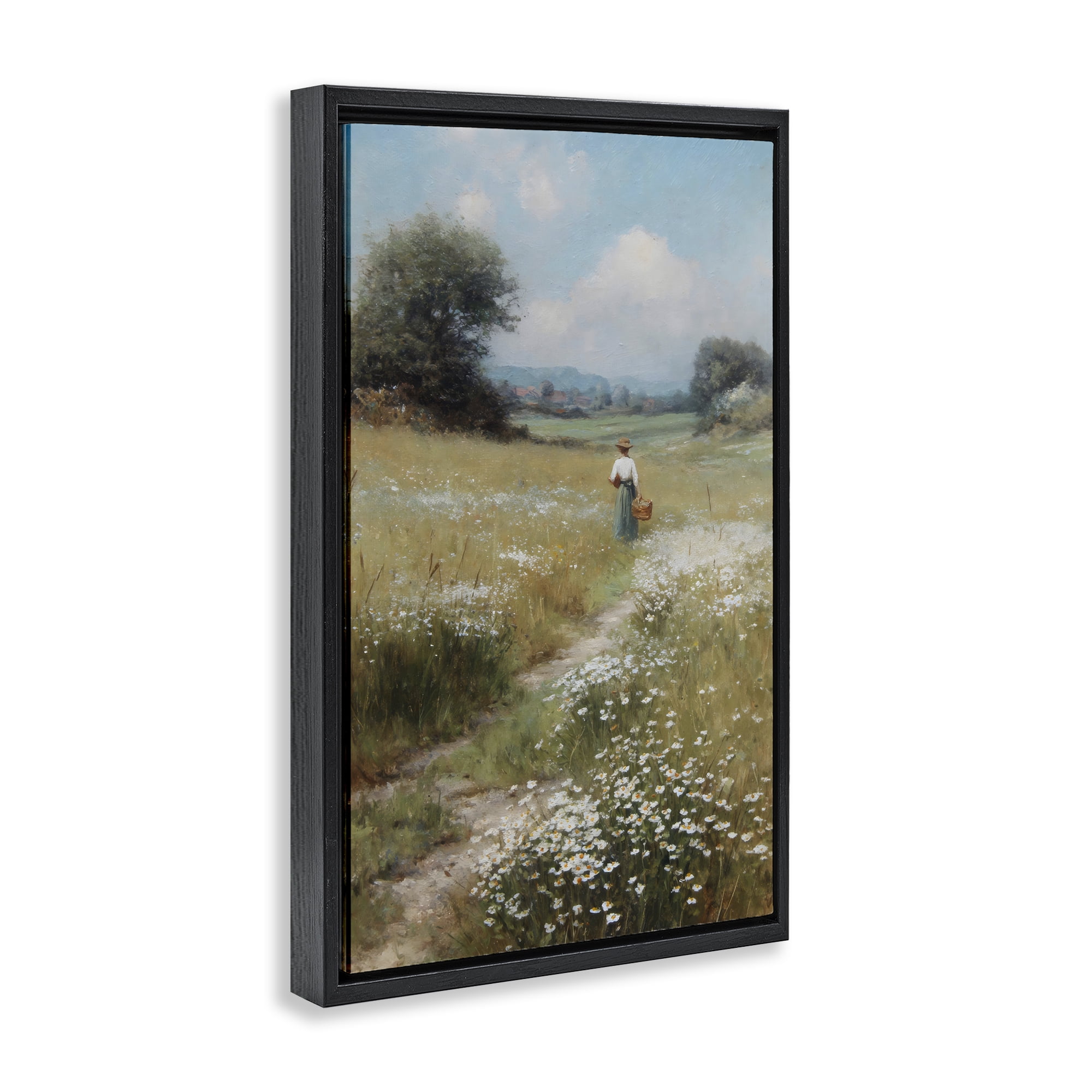 Stupell Industries Flower Gazing in Summer Meadow Black Framed Floater Canvas Wall Art, design by Petal Prints Design