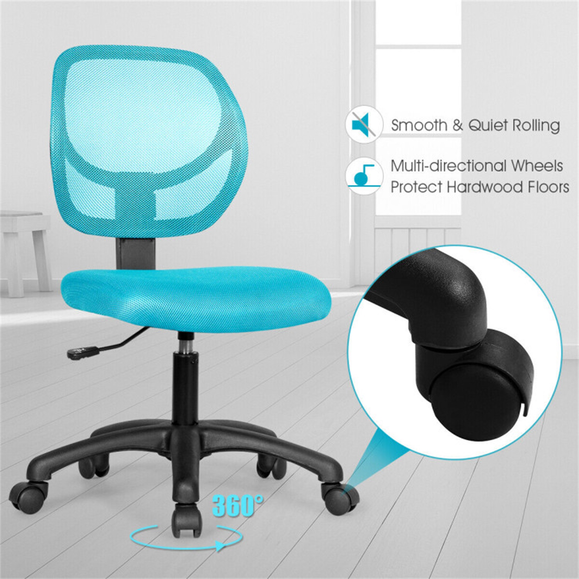 Demi Bonn Low-back Computer Task Chair with Adjustable Height and Swivel Casters, Rolling Work Computer Desk Chair, Blue