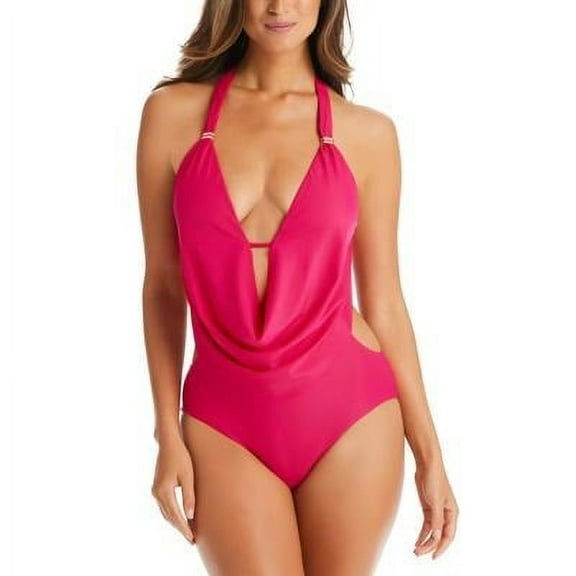 Bar III RUBY Solid Cowlneck One-Piece Swimsuit, Medium, NWOT