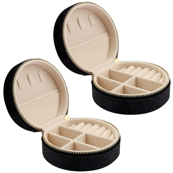 Mini Joyero de Viaje, Organizador de Joyas, Pequeño Joyero, Caja para Guardar Anillos, Pendientes y Collares, Color Negro.