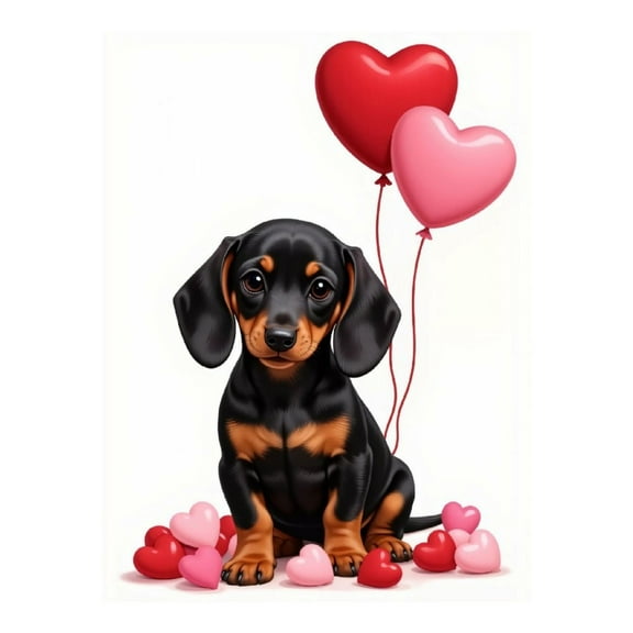 Diamond Art Kit for Adults, Dachshund Puppy Hearts Balloons Diamond Painting for Adults Beginners, DIY Diamond Art Painting Kits, 5D Diamond Painting Crafts for Home Decor 12x16 Frameless