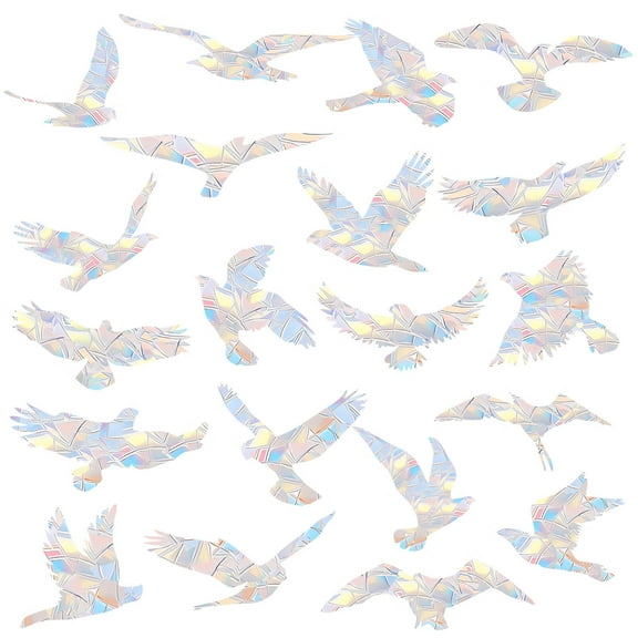 EUWBSSR 20Pcs Window Clings Bird Stickers Anti-Collision Window Decals Static Non Adhesive Bird Decals Prismatic Bird Window Stickers for Prevention to Stop Birds from Hitting Windows