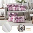 thumbnail image 6 of Pink Bow Pillow Covers 2 Pack Vintage Spring Leopard Print Bow Pink Plaid Farm Ribbon Pillowcase Waterproof Outdoor Throw Pillow Cover for Patio Garden Square Cushion 20”x20”, 6 of 9