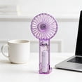 thumbnail image 3 of Hyknon Portable Handheld Mini Fan, Simple Powerful Fan with Foldable Base, Transparency USB Rechargeable Personal Fan, Pocket Fan for Women Travel Summer Outdoor Office Desk Decor, Purple, 3 of 6