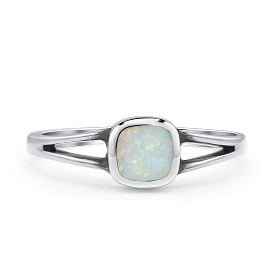Cushion Cut Thumb Ring Lab Created White Opal Oxidized 925 Sterling Silver Size 4