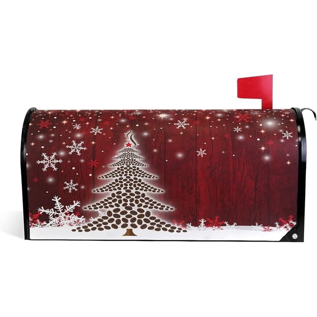 Christmas Tree Magnetic Mailbox Cover Snowflakes Mailbox Wrap Post Letter Box Cover Home Decorative for Standard Mailboxes