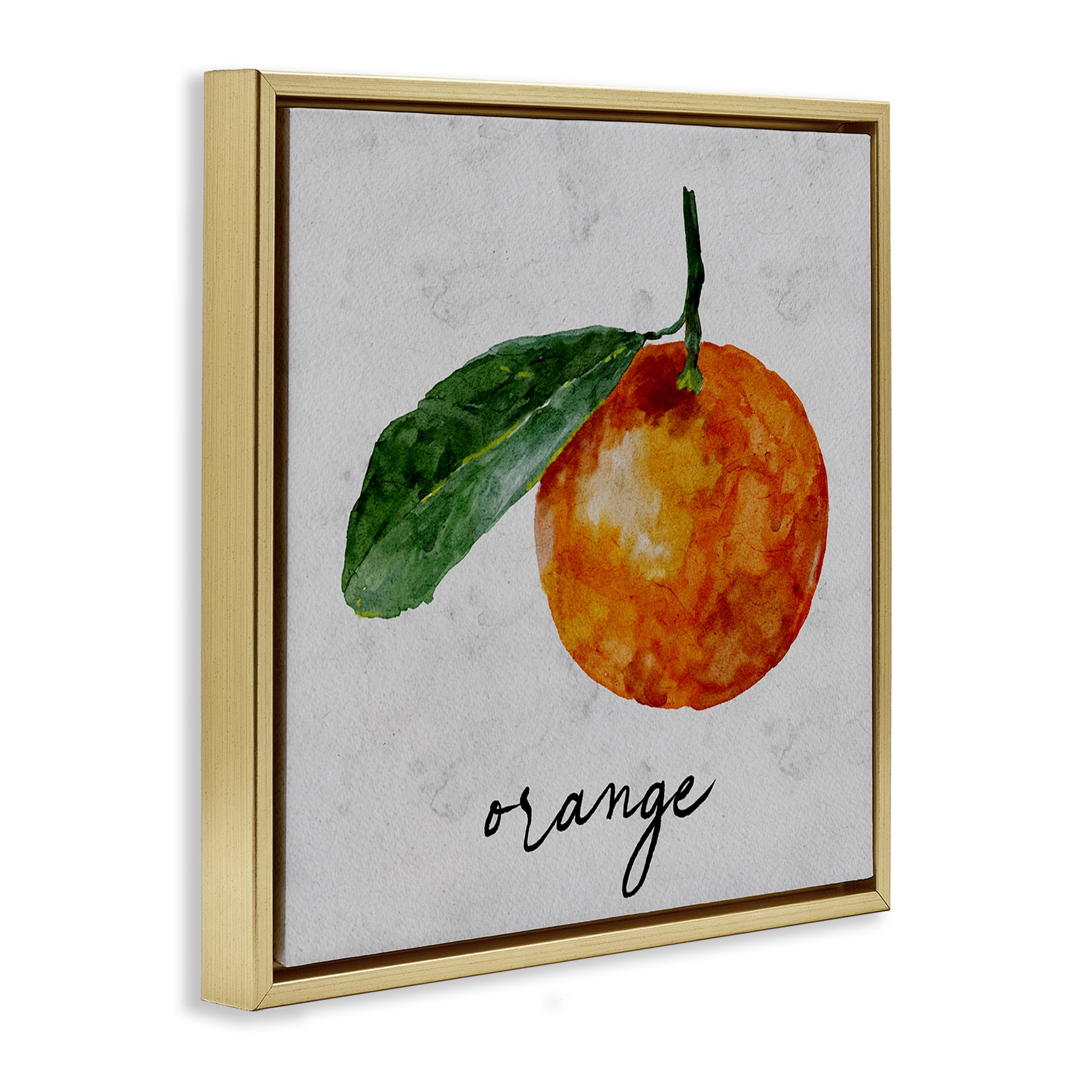 Stupell Industries Vintage Orange with Leaf Food & Beverage Painting Gold Floater Framed Canvas Art Print Wall Art, 18 x 18