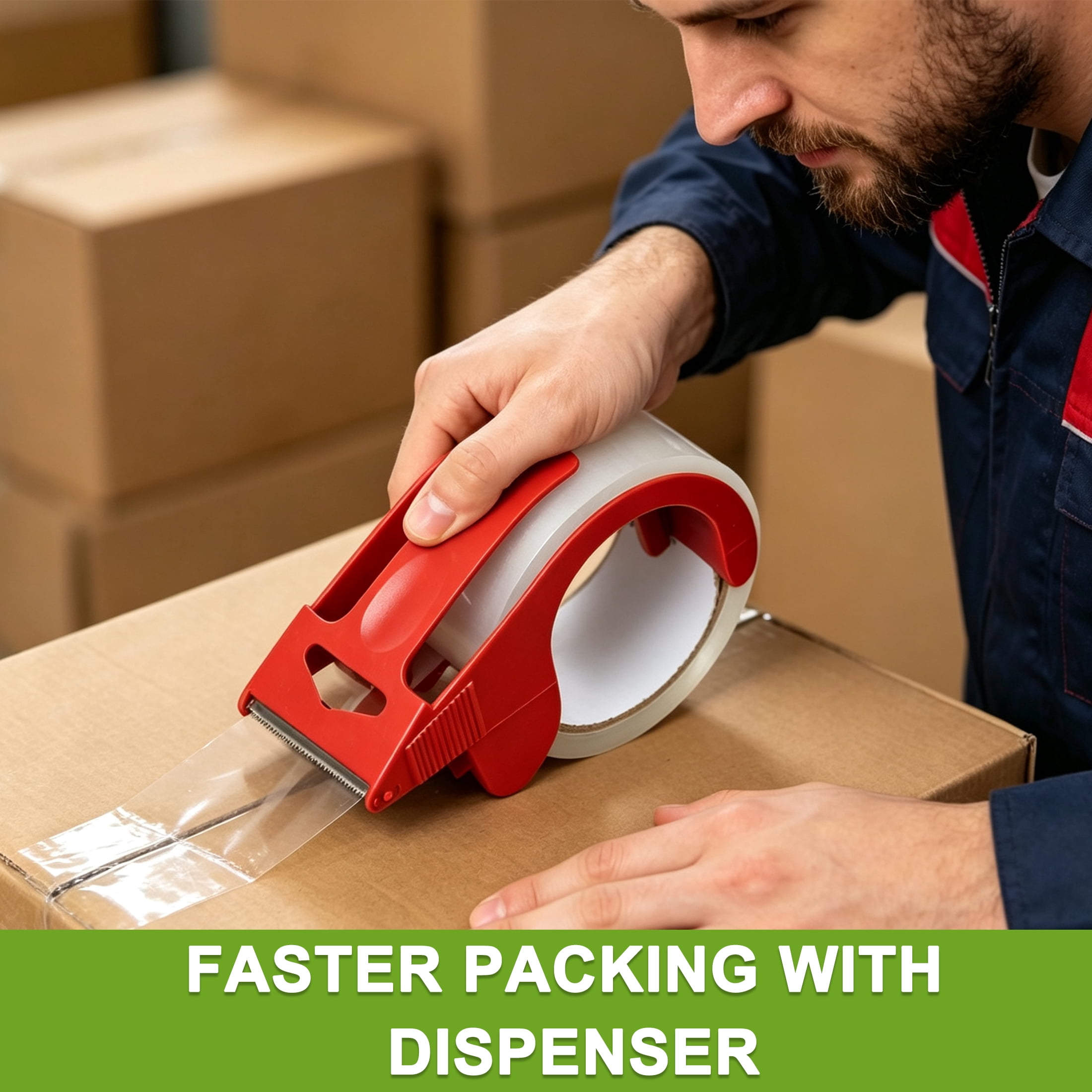 GARITIN Packing Tape, 6 Rolls Heavy Duty Clear Packaging Tape with Dispenser, Strong Shipping Moving Tape Refill for Boxes, Mailing, Storage and Package Sealing