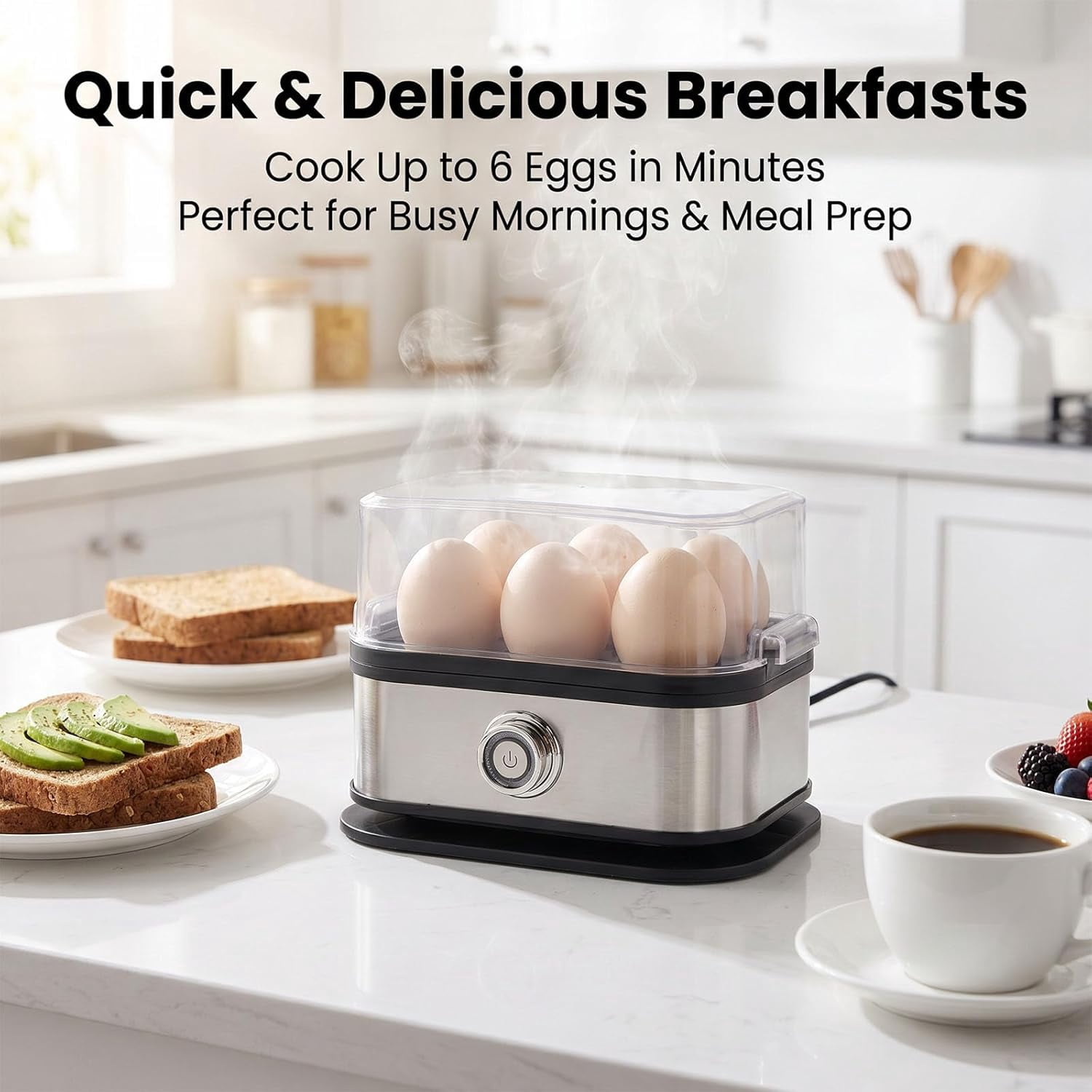 Multifunctional Egg Steamer with Clear Lid, Compact 6 egg Electric Cooker, for Soft, Medium, Hard Boiled,Dorms & Fitness Meal Prep