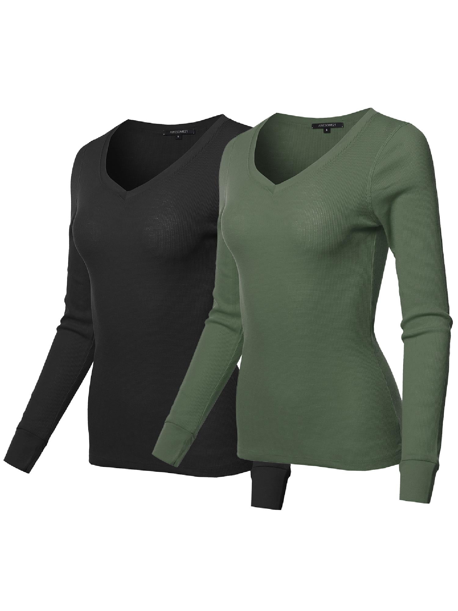 FashionOutfit Women's Basic Casual Solid Long Sleeve Vneck Thermal