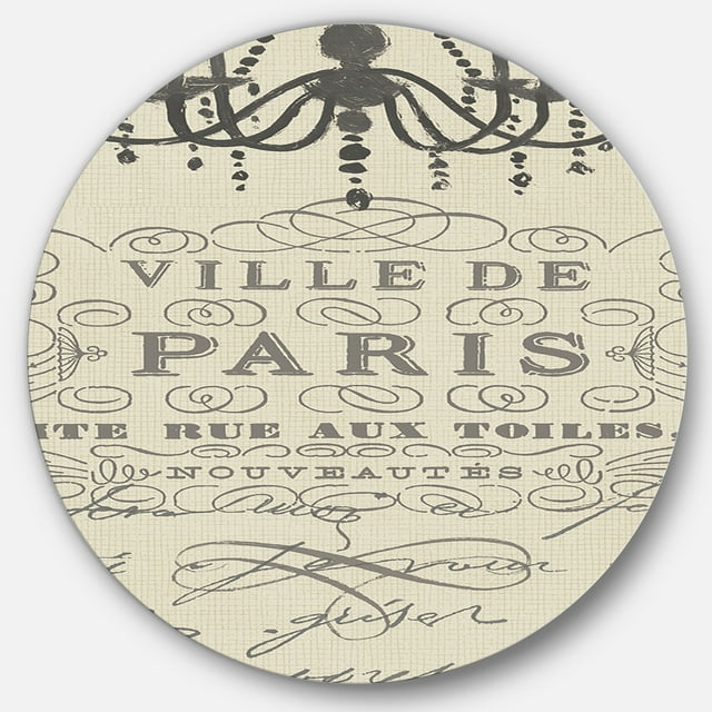 Designart 'French chandeliers Couture I' Glam Metal Circle Wall Art