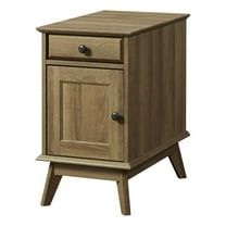 Pemberly Row Wood Storage End Table with Drawer and Cabinet in Golden Oak