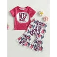 thumbnail image 2 of Coduop Toddler Girls 2Pcs Outfit Set,Short Sleeve T-shirt and Long Pants Two-piece Clothes Set, 2 of 8