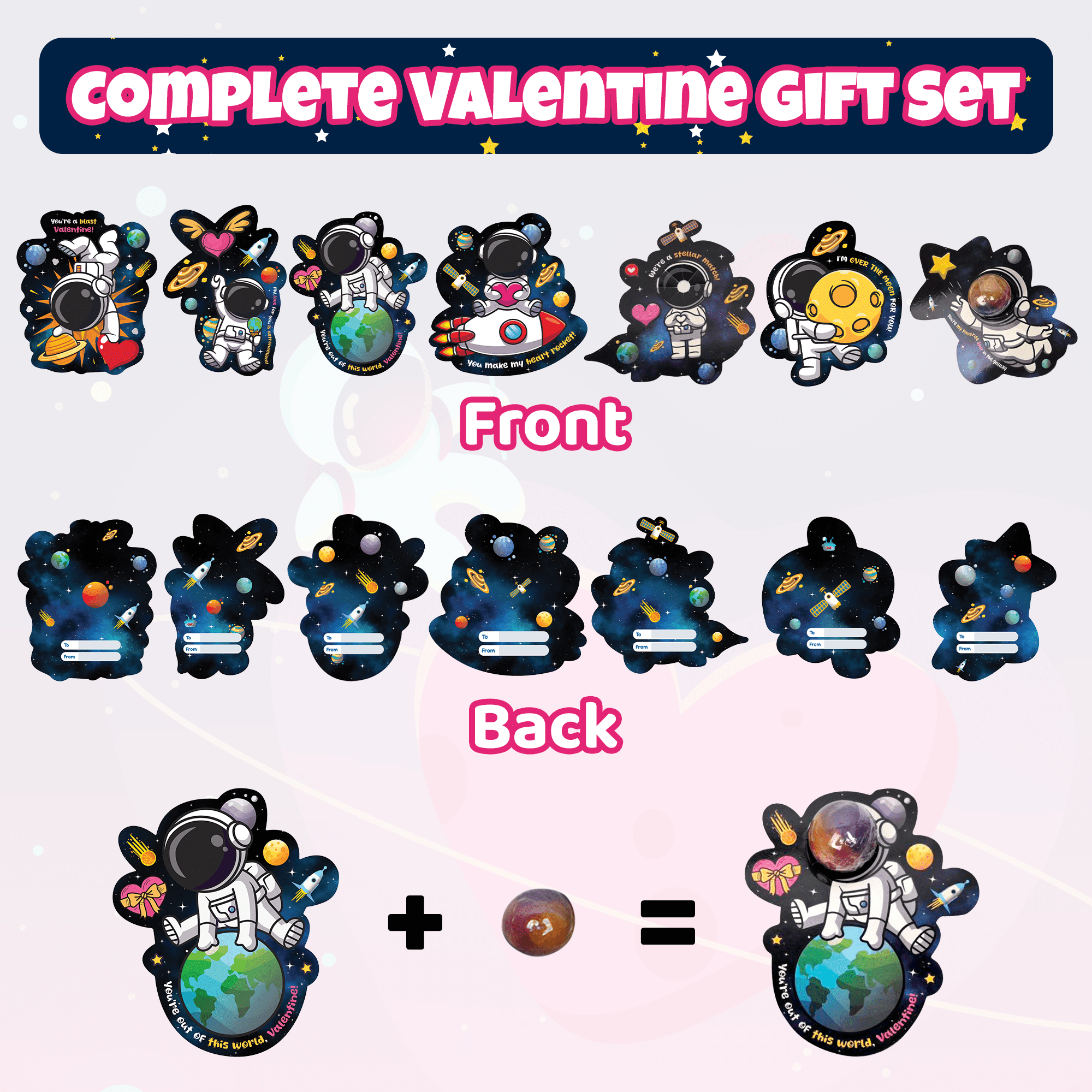 4E's Novelty Valentines Cards with Slimes for Kids (28 Pack) - Galaxy Slime Valentine, Astronaut Cards