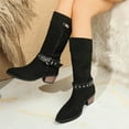thumbnail image 2 of Women Wide Calf Boots Round Toe Chunky Heel Cozy Boots Fall Winter Comfortable Snow Boot Casual Outdoor Dressy Shoes, 2 of 10