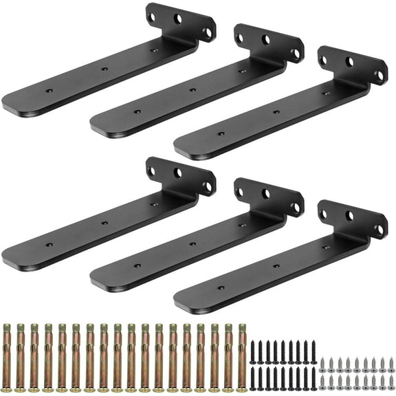 Black Floating Shelf Brackets 6 Packs L Brackets for Shelves Support Heavy Duty Metal Support for Wall Hanging 200MM/8-Inch Lenth, EJRD200X100B-6P