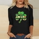 thumbnail image 1 of TaTaai Women St. Patrick's Print Crew Neck 3/4 Sleeve Black T-Shirt Loose Casual Top Ladies Spring Street Wear Lightweight Breathable Non-See-Through No Fading Soft Top Gift, 1 of 7