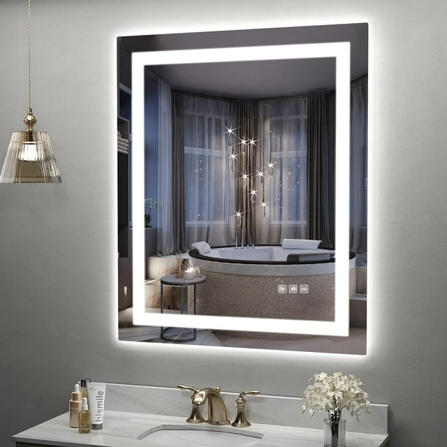 LED Mirror for Bathroom x Backlit + Front Lighted Bathroom Mirror with Lights HighDensity Double Light Strips Colors ShatterProof Fog and Brightness Memory