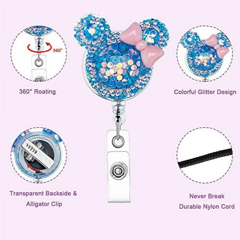 HASFINE 3 Pack Bling Glitter Badge Reel Holders Retractable Cute Handmade  Cartoon Mouse-Shaped ID Name Card Holder with Alligator Clip for Work  Office