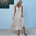 thumbnail image 4 of Summer Flowy Maxi Dress with Pockets Sleeveless Loose Casual Sundress V-Neck Tiered Sun Dress for Beach Cruise Vacations  XL, 4 of 8
