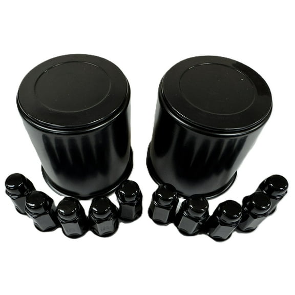 Black 2-Pack Trailer Wheel Lug and Cap Sets - Hub Cover 10 Lugs 3.19 Inch Center Rim
