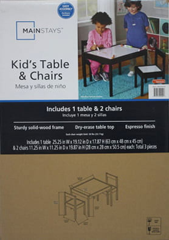 Mainstays Kids 3-Piece Dry Erase Table and Chairs Set, Espresso, Brown