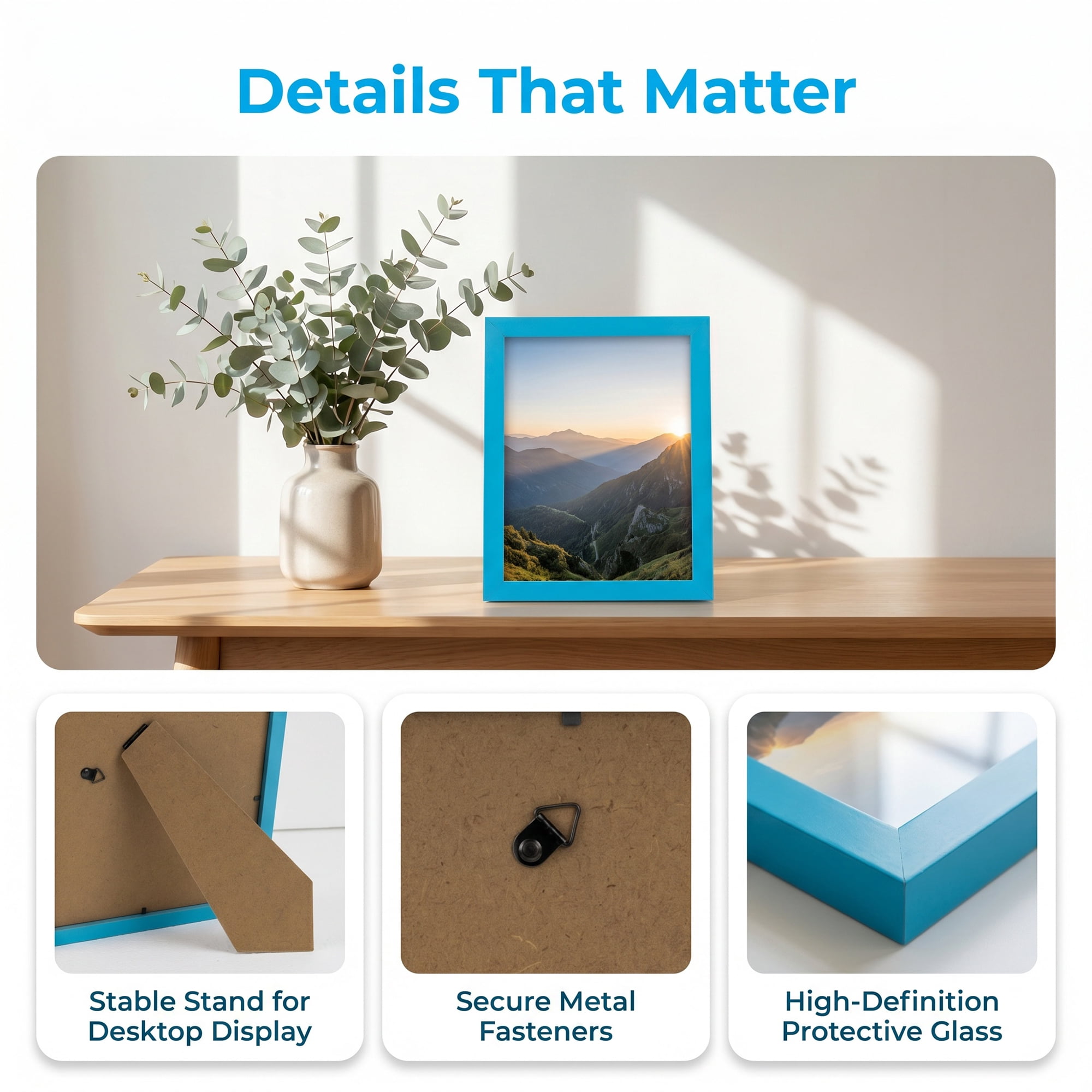 Unique Bargains Classic Wood Wall Mounting Picture Frame Blue 8" x 10"
