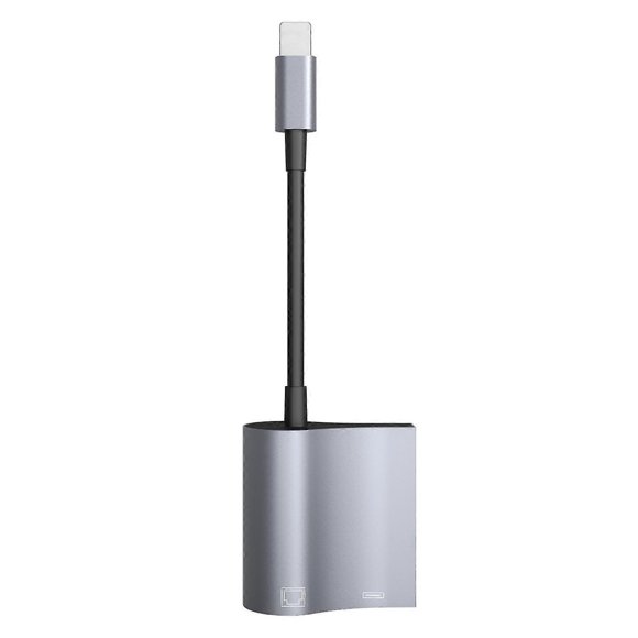 Lightning-Interface to RJ45 Ethernet Adapter 2 in 1 LAN Network Adapter Support 10/100Mbps Gigabit Network Cable Converter