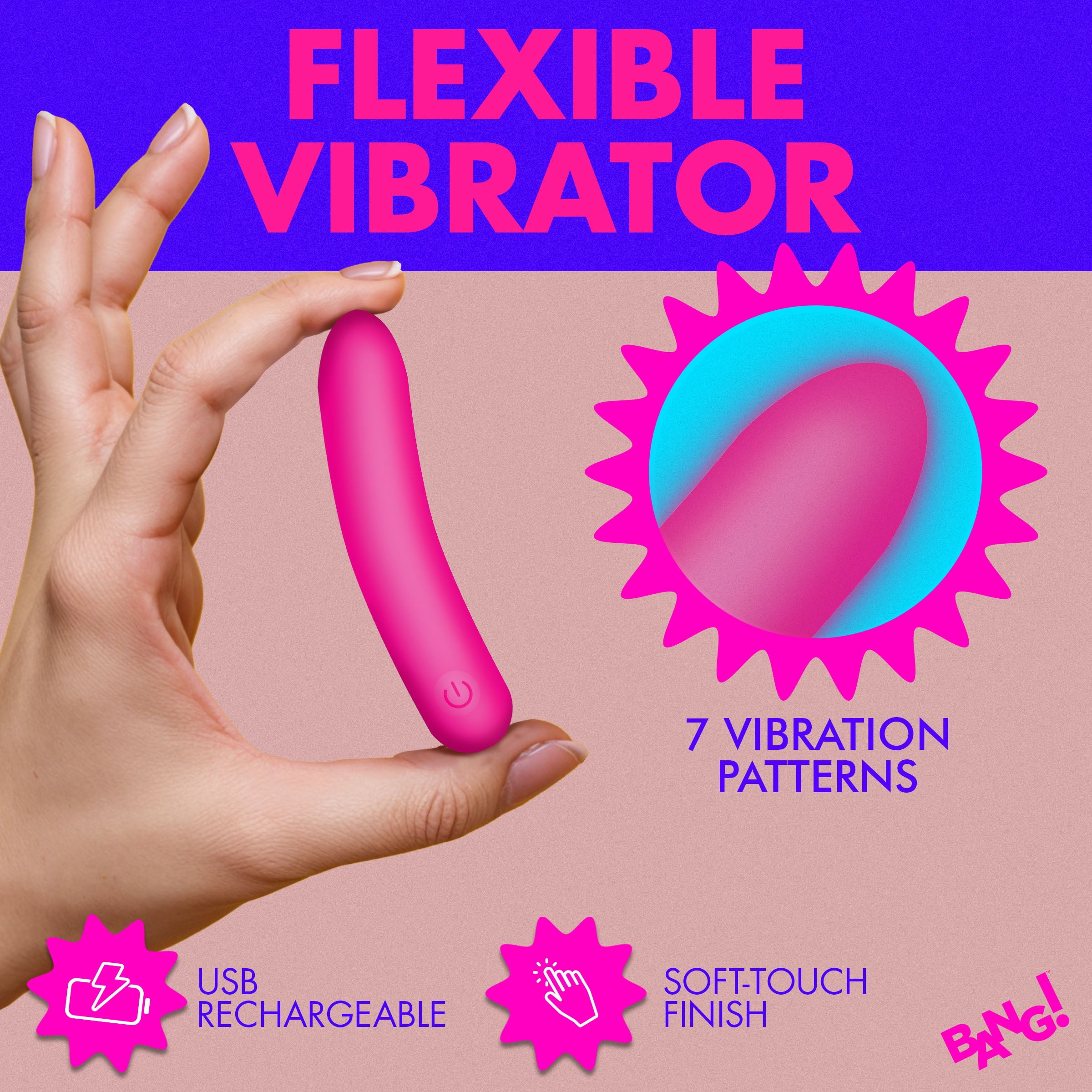 Bang Tapered Flexible Silicone Rechargeable Bullet Vibrator, Purple