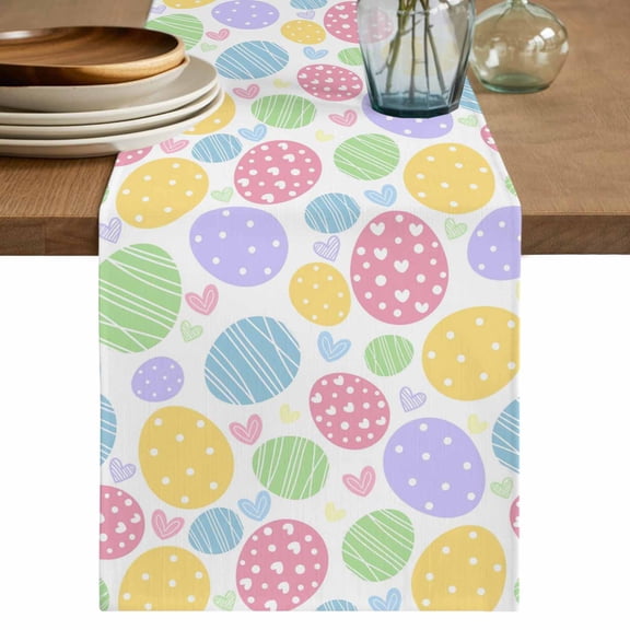 Easter Eggs Cotton Linen Table Runner for Dining Kitchen, Cute Colorful Spring Love Country Wedding Outdoor Party Tablerunners Decoration, Dresser Scarf Coffee Tablecloth Runners 13x60 Inches